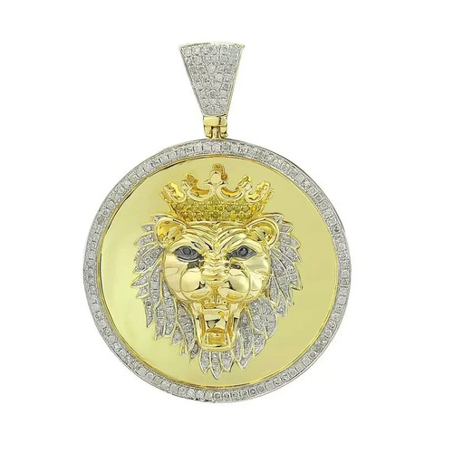 2CT Round Cut Real Moissanite Lion King Men's Pendant 14K Yellow Gold plated - Picture 2 of 6