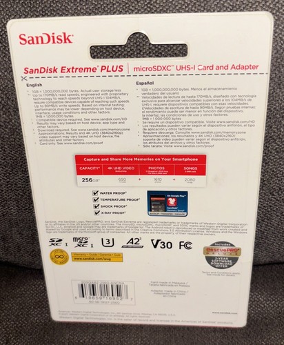 SanDisk📷Extreme Plus 256GB microSDXC Card With Adapter {SDSQXBZ-256G-ANCMA} - Picture 2 of 12