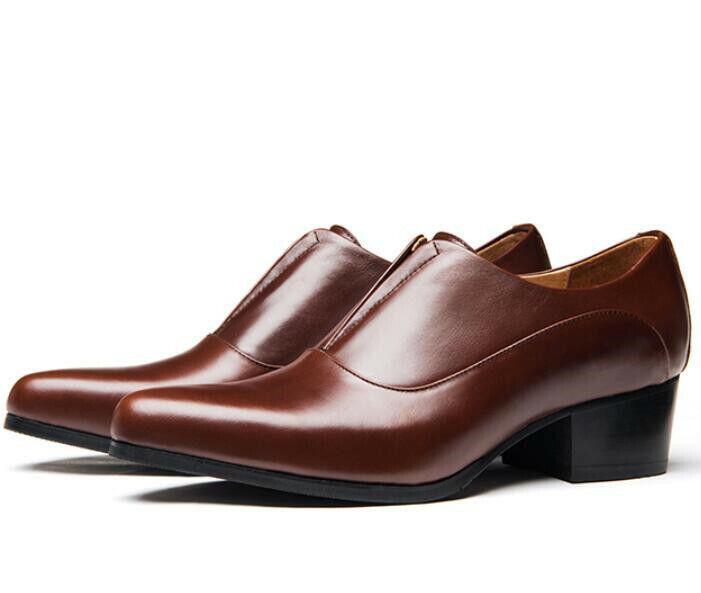 SAOLA Scarpe uomo pelle a punta tacco grosso slip on festa business blocco tacco grosso