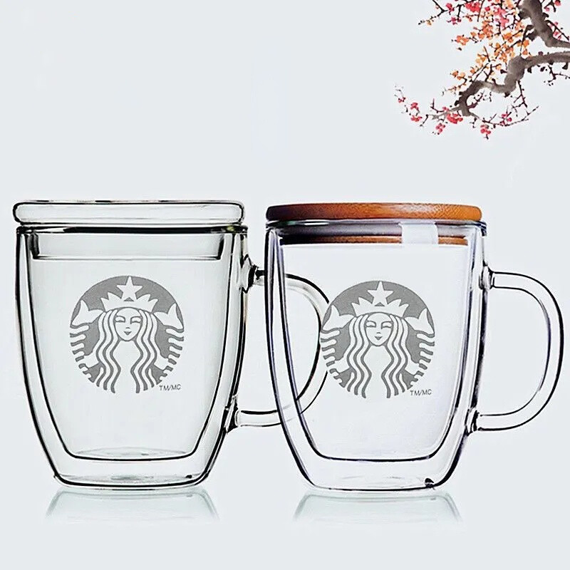 Starbucks Glass Cup Starbucks Coffee Cup Thickened Double-layer Cup Glass  Mug