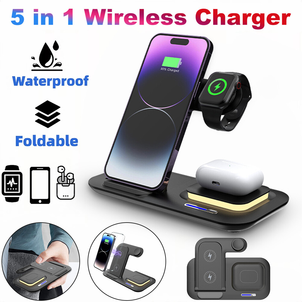 5In1 Wireless Charger Fast Charging Station Dock For Apple Watch Air Pods iPhone