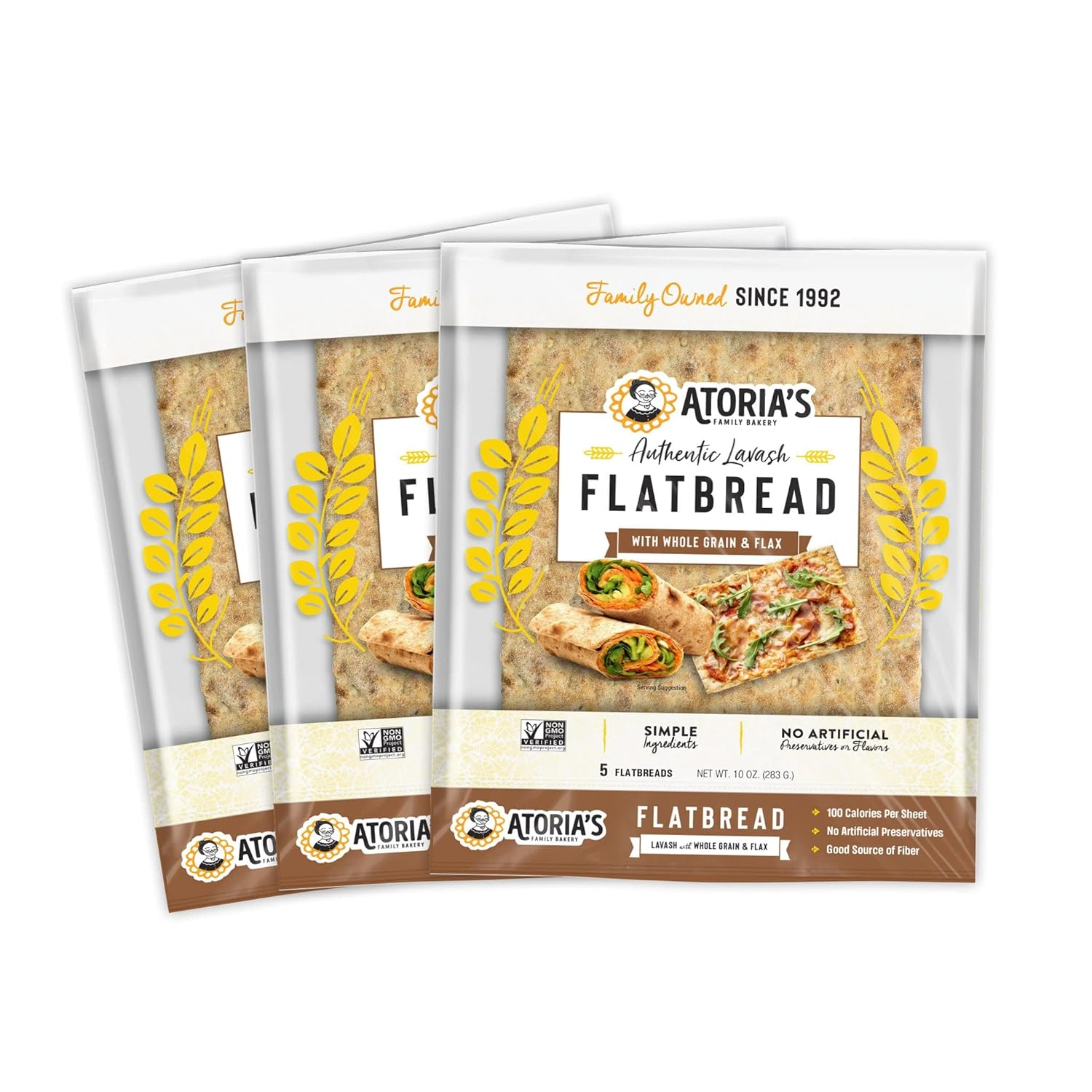 Lavash with Whole Grain & Flax Flatbread 10Packs of 5 Flatbread (50