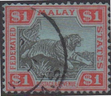 (F274-135) 1922-4 Malaya federated states $1 black& red stamp on blue paper (EJ)