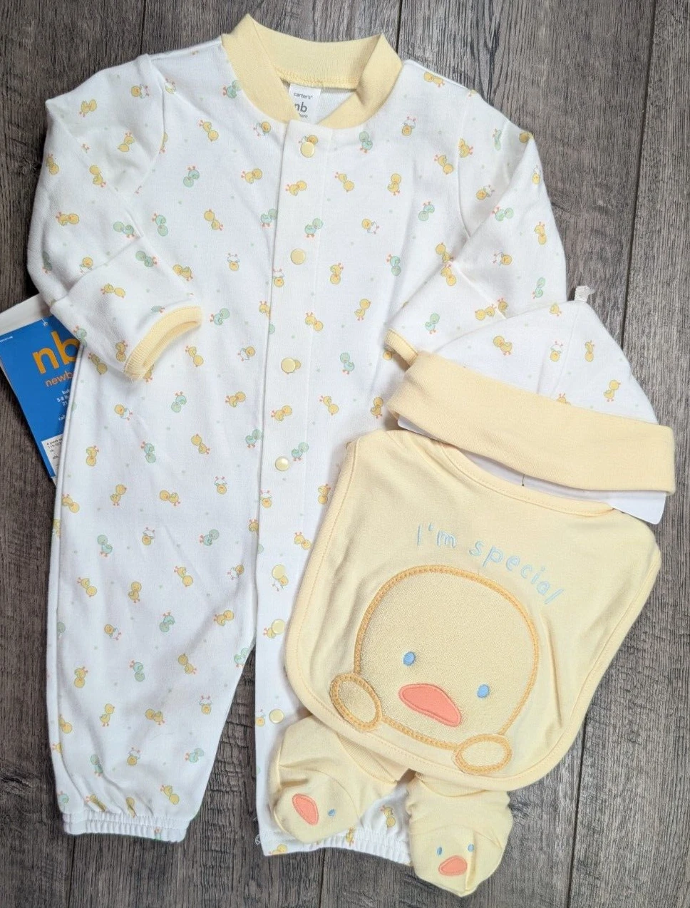 Baby Girl Boy Clothes New Vintage Carter's Newborn 4pc I'm Special Duck Outfit