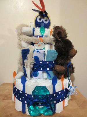 Deluxe Diaper Cake For Baby Boy Or Girl Made With 50 Diapers 3 Tier