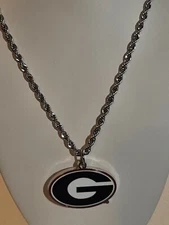 GEORGIA BULLDOGS Pendant Charm /24" STAINLESS STEEL 4MM ROPE CHAIN NECKLACE