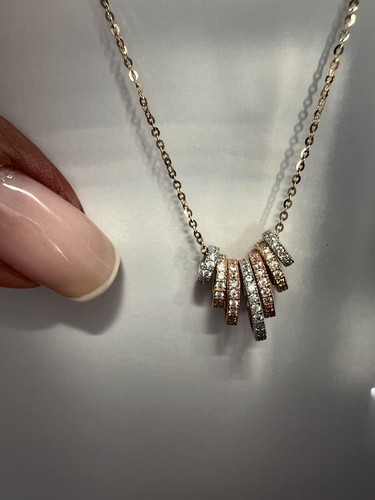 14K 3Tone 7 Days CZ Ring Necklace - 17+1" - Picture 3 of 8