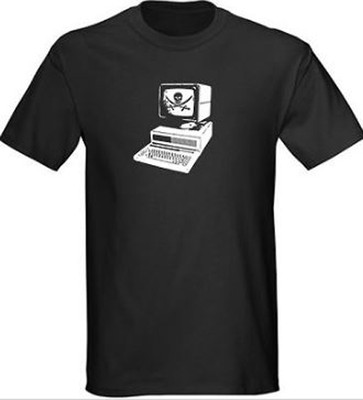 Mens Computer Pirate Black Tee S-5XL, Skull Sword Hacker Nerd Punk Shirt Jolly