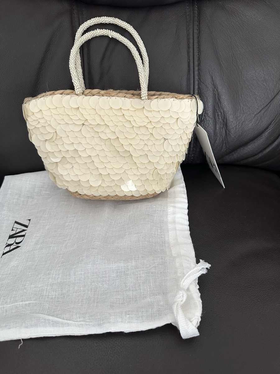 ZARA WOMAN NWT SS24 WHITE MINI BASKET BAG WITH SEQUINS New