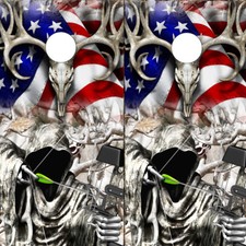 Cornhole Wrap -American Flag Bow Hunter Grim Reaper w/ Snow Buck Skull Camo A-7
