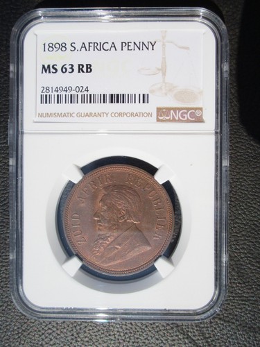 1898 South Africa 1 Penny, NGC MS 63 RB - 第 1/3 張圖片