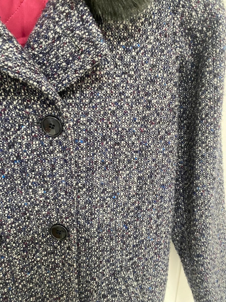 Manteau Fille Style Tweed Bouclé Jigsaw Junior - Taille 12-13 Ans - Bleu - Occasion Très Bon état