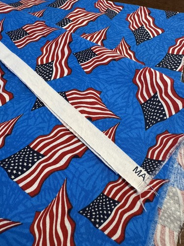 Stars Stripes USA American Flag on Royal Blue Cotton Fabric Quilt Weight 1/2 YD - Picture 7 of 8