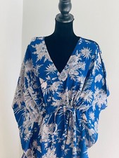 Indian Blue Floral Print Cotton Hippie Maxi Women Nightwear Caftan Dress