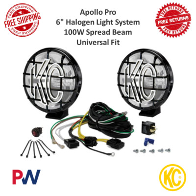 KC Hilites 6'' Apollo Pro Halogen Pair Pack System Spread Beam 100W Black 8.3A