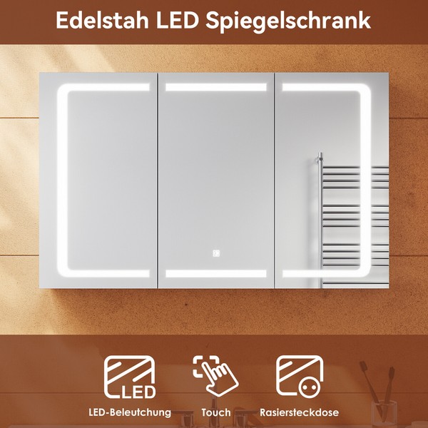 Spiegelschrank Mit Led Beleuchtung Edelstahl Badspiegel Badschrank Steckdose 105-image