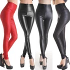 Womens Slim Leggings Ladies High Waist PU Leather Skinny Jeans Long Plain Pants