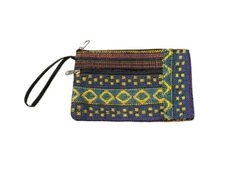6.5" X 4" Baja Print Fabric Double Zipper Mini Clutch w/ Wrislet