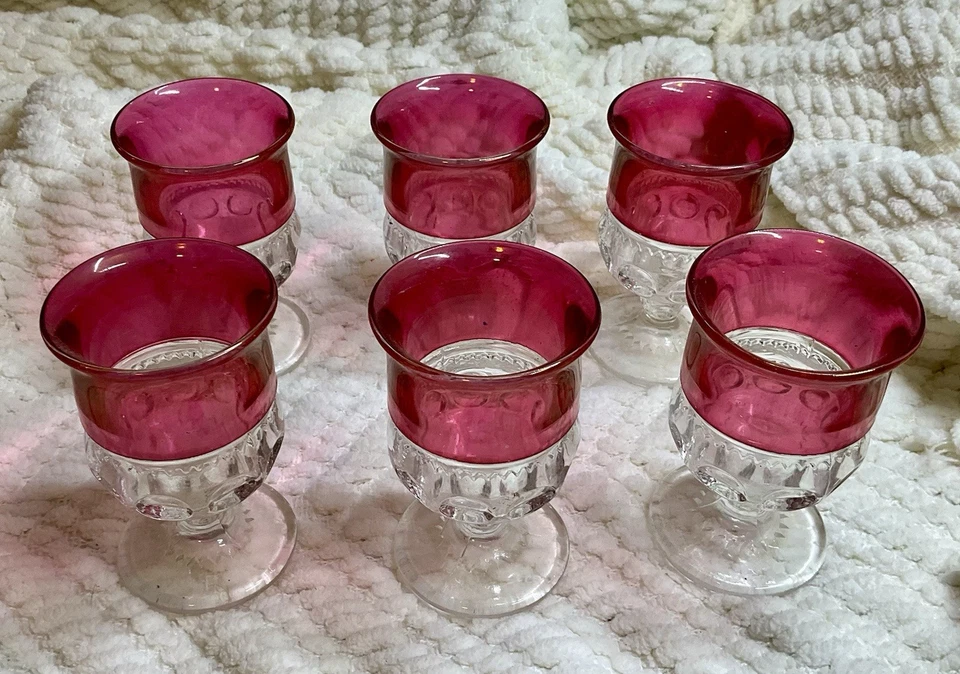 Vintage Indiana Glass King Ruby Red Thumbprint Glass Goblets Set of 6, 4 In - Image 4 of 4