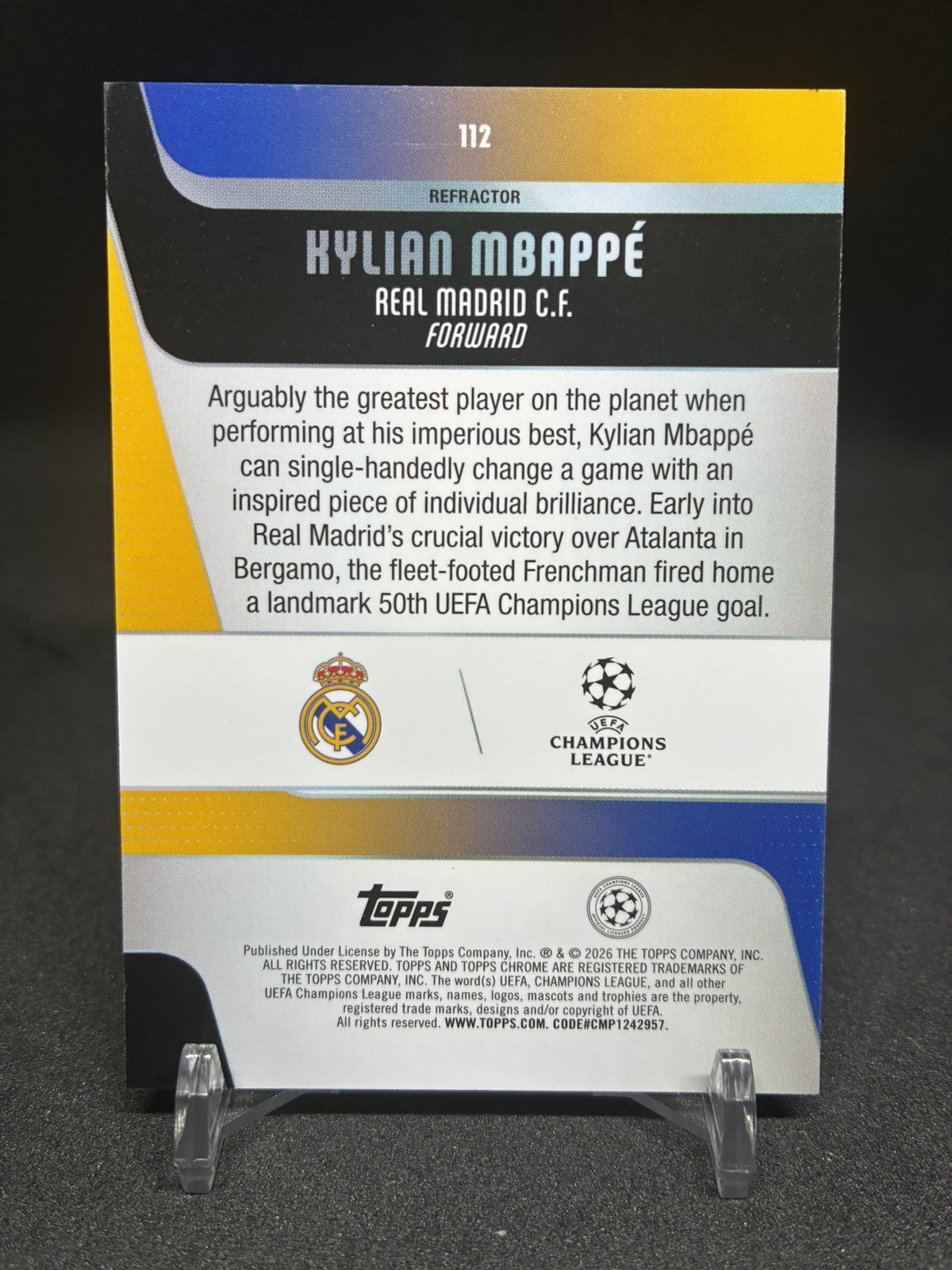 Mbappe 2025-26 Topps Chrome UCC UEFA Kylian Mbappé Refractor #112 Real Madrid view 2