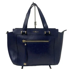 Auth FURLA - Dark Navy Leather Handbag
