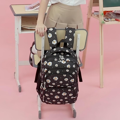 Createy Girls Daisy Backpack, Lunch Box, Pencil Case 3Pcs Black or Gray - Picture 21 of 30
