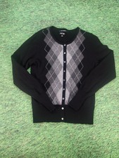 Apt.9 Cardigan Womens Large Black Cashmere Argyle Diamond Button Front Sweater