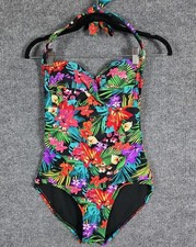 Catalina One Piece Swimsuit S Bathing Suit Floral Halter Hawaiian Retro Pin Up
