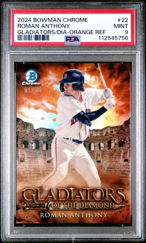 ROMAN ANTHONY 2024 BOWMAN CHROME GLADIATORS Refractor Orange /25 PSA 9 Rookie RC
