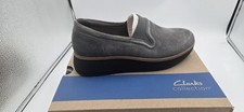 Clarks Zylah Sky Shoes Womens Size 7 Dark Grey Suede Slip On Comfort Loafers