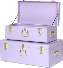Storage Trunk Chest Decorative Large Metal Box Set of 2 College Dorm Organizer w