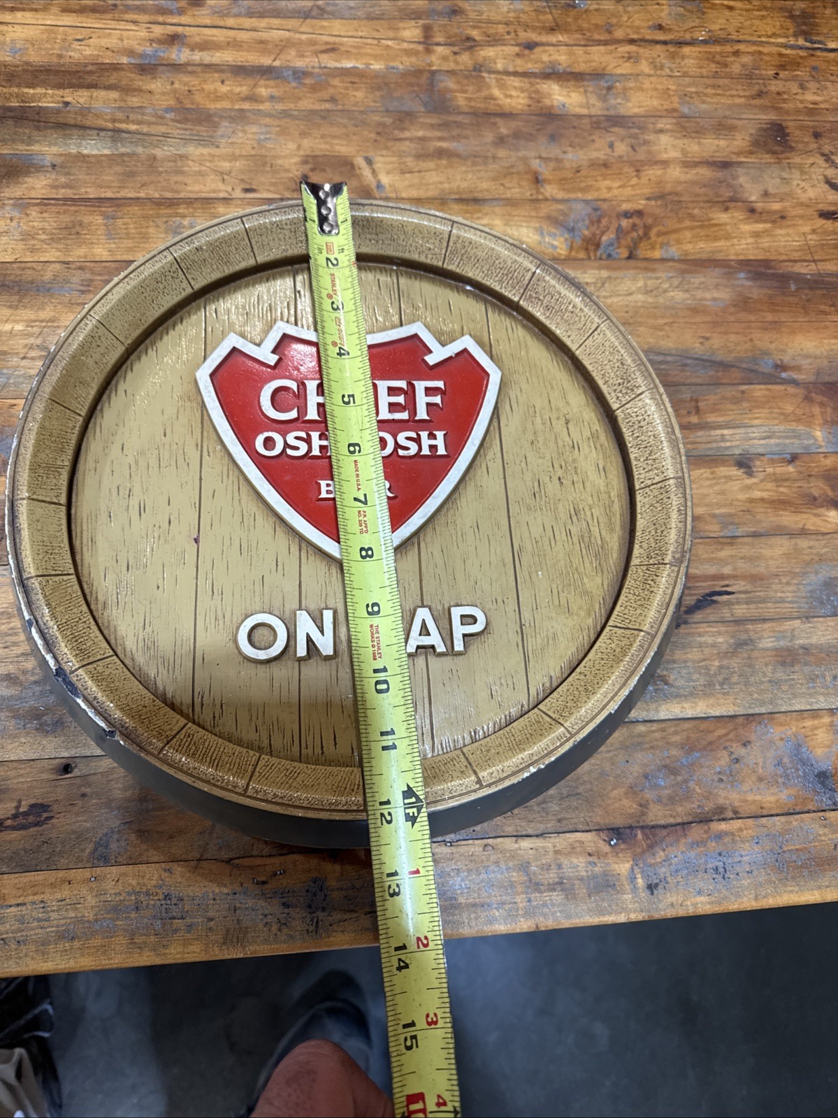 Vintage Chief Oshkosh Bar Game Room Man Cave Barrel Sign Rare