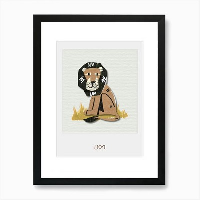 Skurriler Löwe Ausschnitt Collage Kunst P gerahmtes Wandbild Poster Leinwanddruck Bild