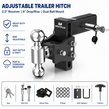 Adjustable Trailer Tow Hitch 2.5 Receiver 6 Droprise Dual Ball Mount 20000 Lb