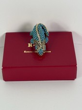KENNETH JAY LANE Cocktail Ring Lizard Figural Faux-turquoise White Crystal