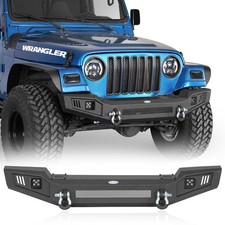 Fit Jeep Wrangler Tj 1997-2006 Textured Steel Front Bumper Full Width Wleds