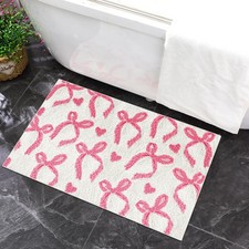 1 PCS Pink Bow Bathroom Rug 20x32 Inch Non Slip Washable Bath Mat Coquette