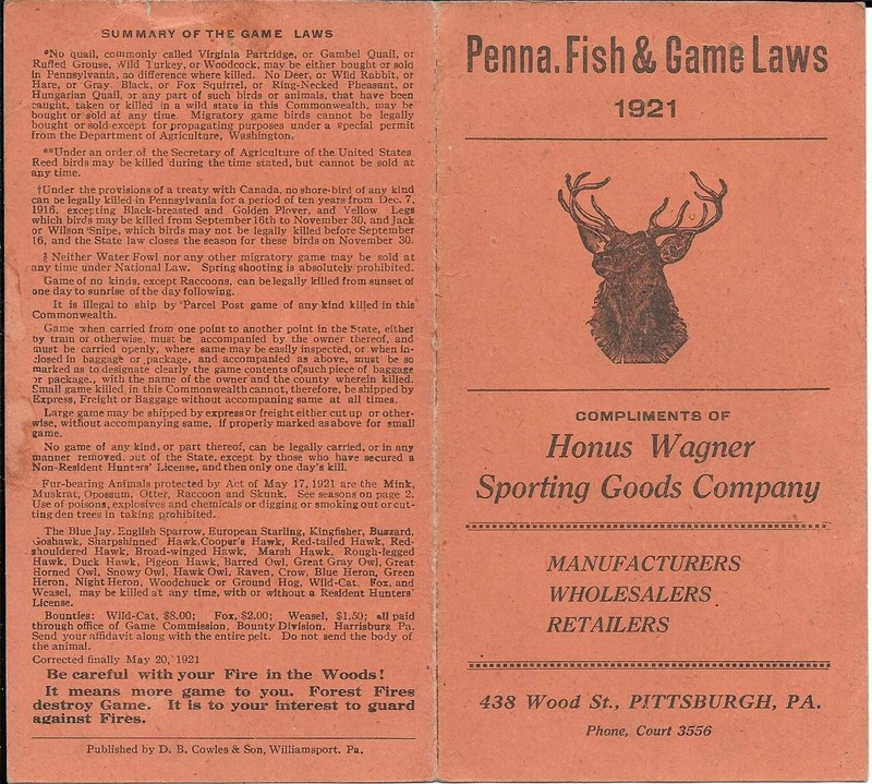 1921 Pennsylvania Fish & Game Laws Pamphlet