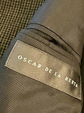 Vintage Oscar de la Renta Lambswool Basketweave Blazer Horn Buttons Brown 40R