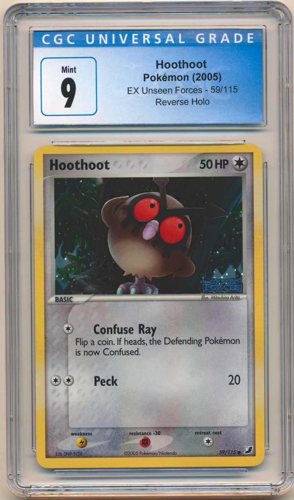 2005 Pokemon EX Unseen Forces Hoothoot #59/115 Reverse Holo CGC 9 Mint Vintage