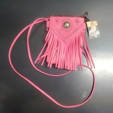 American Bling Small Western Style Crossbody Pink Bag/Purse w Fringe Stud