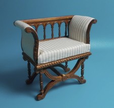 Dolls house Miniature NEW CHAIR BY BESPAQ IN NEW WALNUT CREAM STRIPE FABRIC