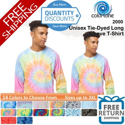   Colortone Men Tie-dyed Cotton Long Sleeve Pre-shrunk T-shirt Up To 3XL 2000