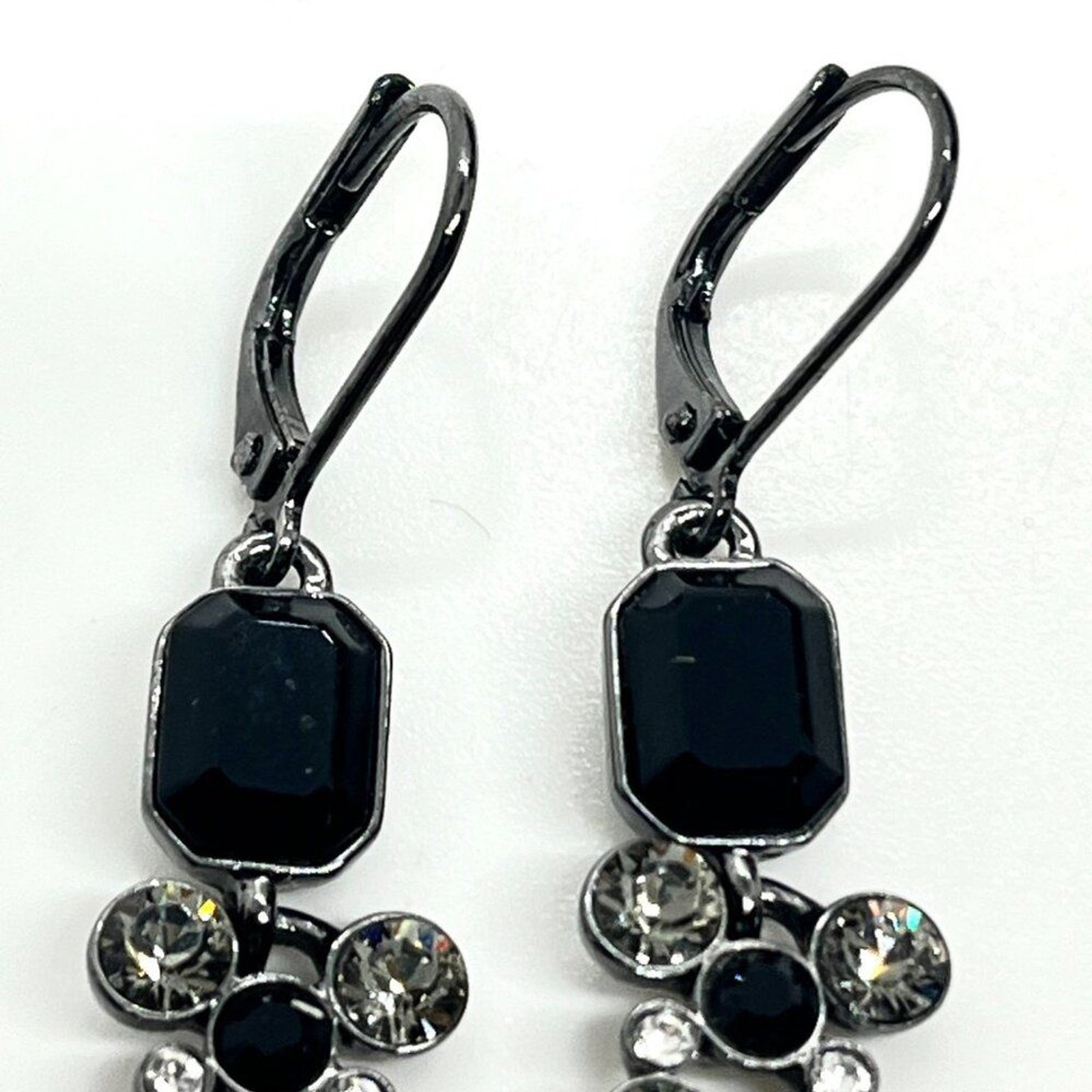 GIVENCHY Gunmetal Black Rhinestone Drop Earrings Faceted Glass Leverback Classic thumbnail 8