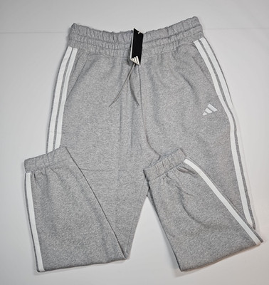 Adidas Essentials Womens Grey 3 Stripe Joggers Fleece Sweatpants Size XL NWT