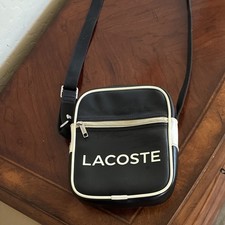 Lacoste Black  White Crossbody Bag for Men Adjustable Strap Outer Pocket