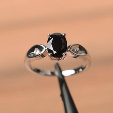 Black Onyx Gemstone 925 Sterling Silver Three Stone Women Ring Duty Free