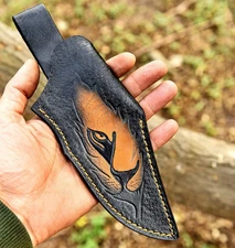 Custom Handmade Fix Blade Leather Knife Sheath - Hand Engraved