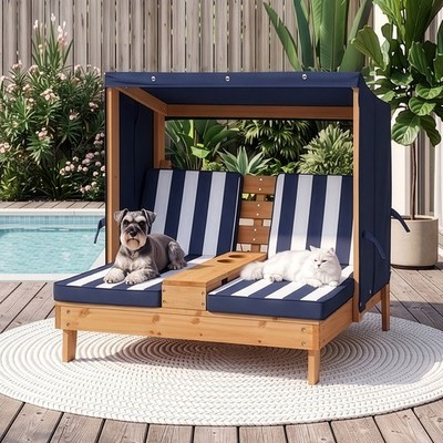 Patio Kids Chaise Lounge Chair w/ Umbrella / Awning, Cup Holders for In/Outdoor