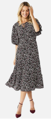 #ad #ad Draper James RSVP Midi Plus XXL Dress Elbow Sleeve Black Floral Cottagecore NWT $18.74
